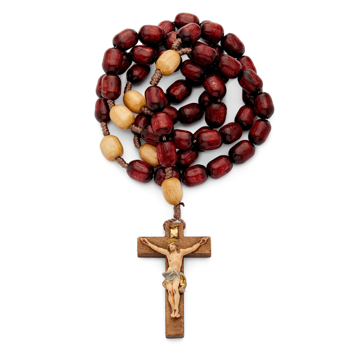 Handmade Red Wooden Rosary with Colorful Crucifix
