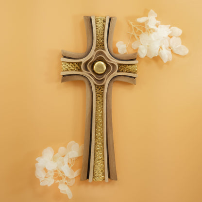 Wooden Rose Cross With Golden Details