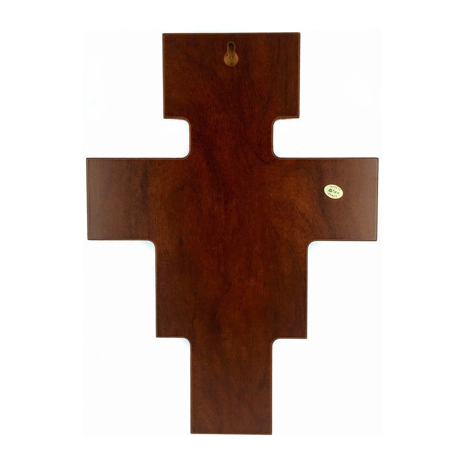 Wooden San Damiano Crucifix with Colorful Bilaminate Sterling Silver Plaque