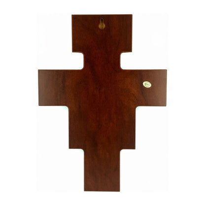 Wooden San Damiano Crucifix with Colorful Bilaminate Sterling Silver Plaque