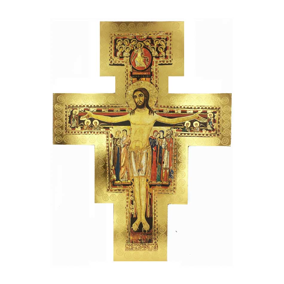 Wooden San Damian Crucifix with Gold Details