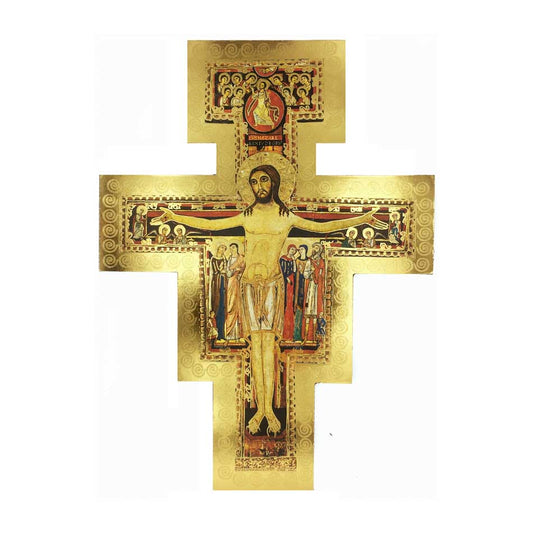 Wooden San Damian Crucifix with Gold Details