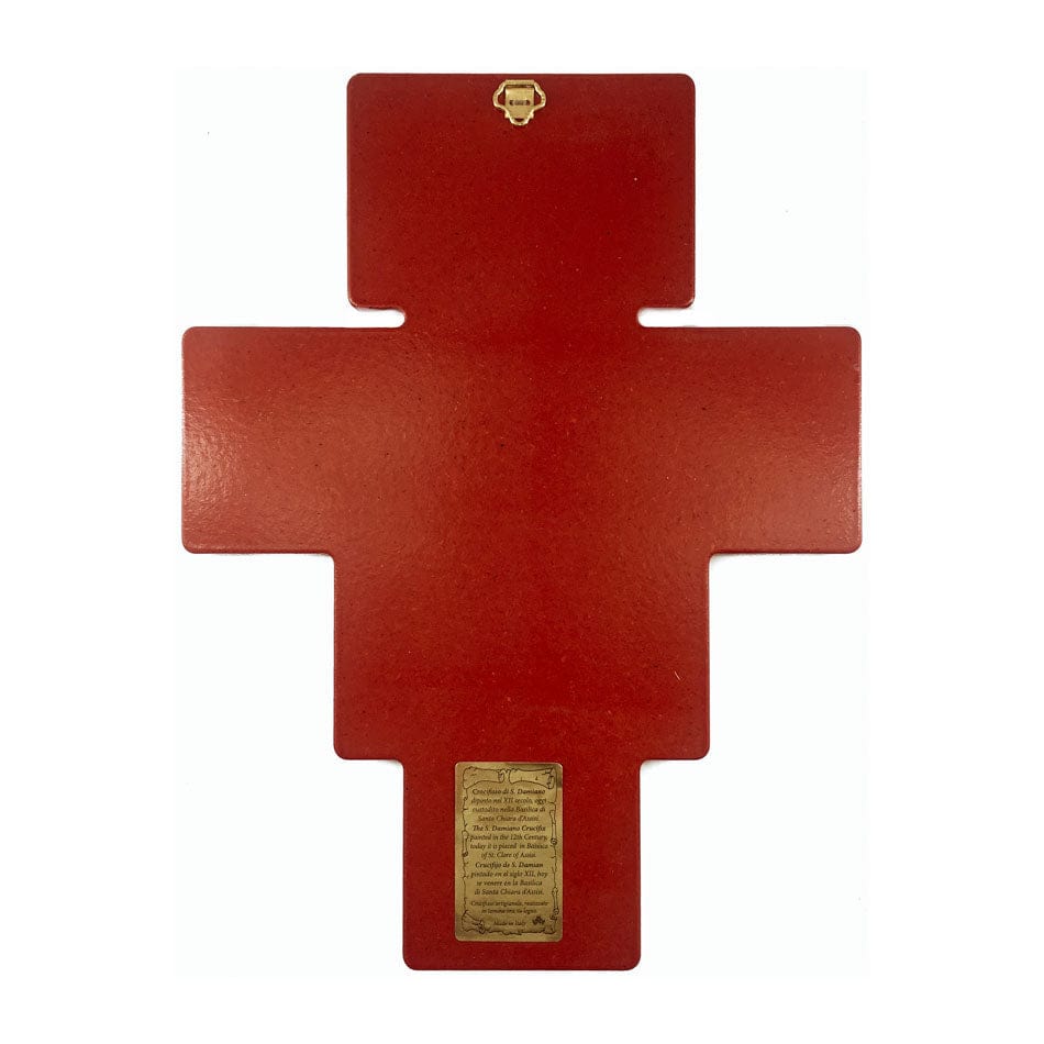 Wooden San Damiano Crucifix with Silver Details and Red Outline