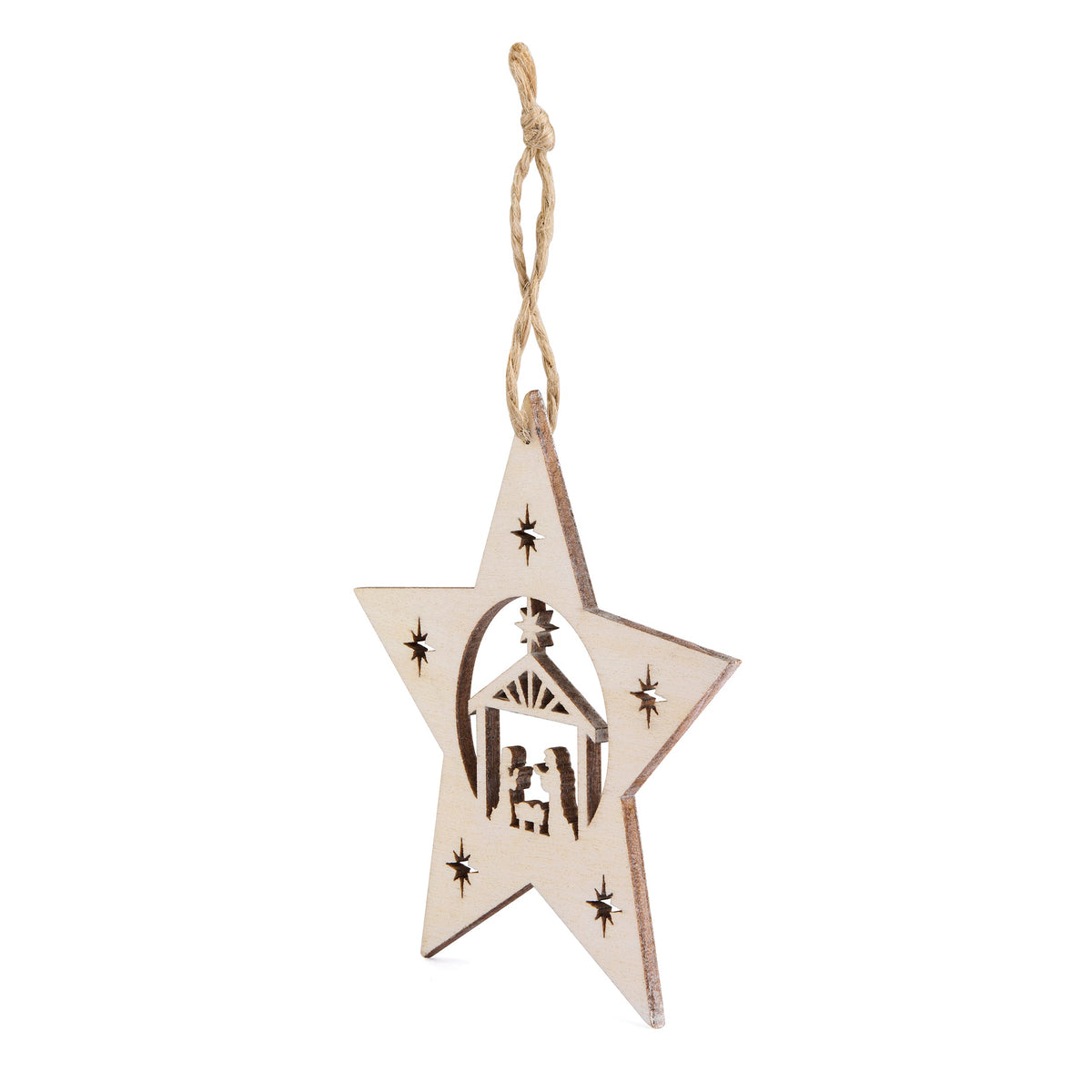 Wooden Star With Nativity Scene