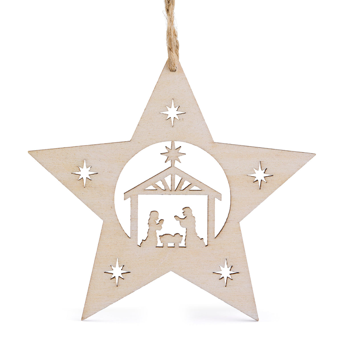 Wooden Star With Nativity Scene
