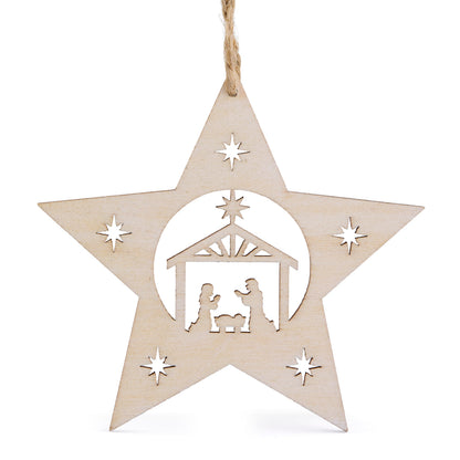 Wooden Star With Nativity Scene