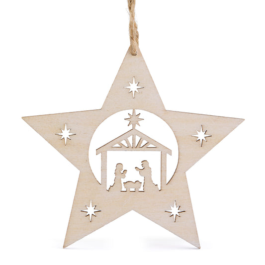 Wooden Star With Nativity Scene