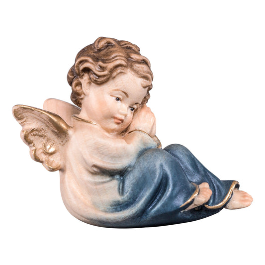 Wooden statue of Angel sitting blue