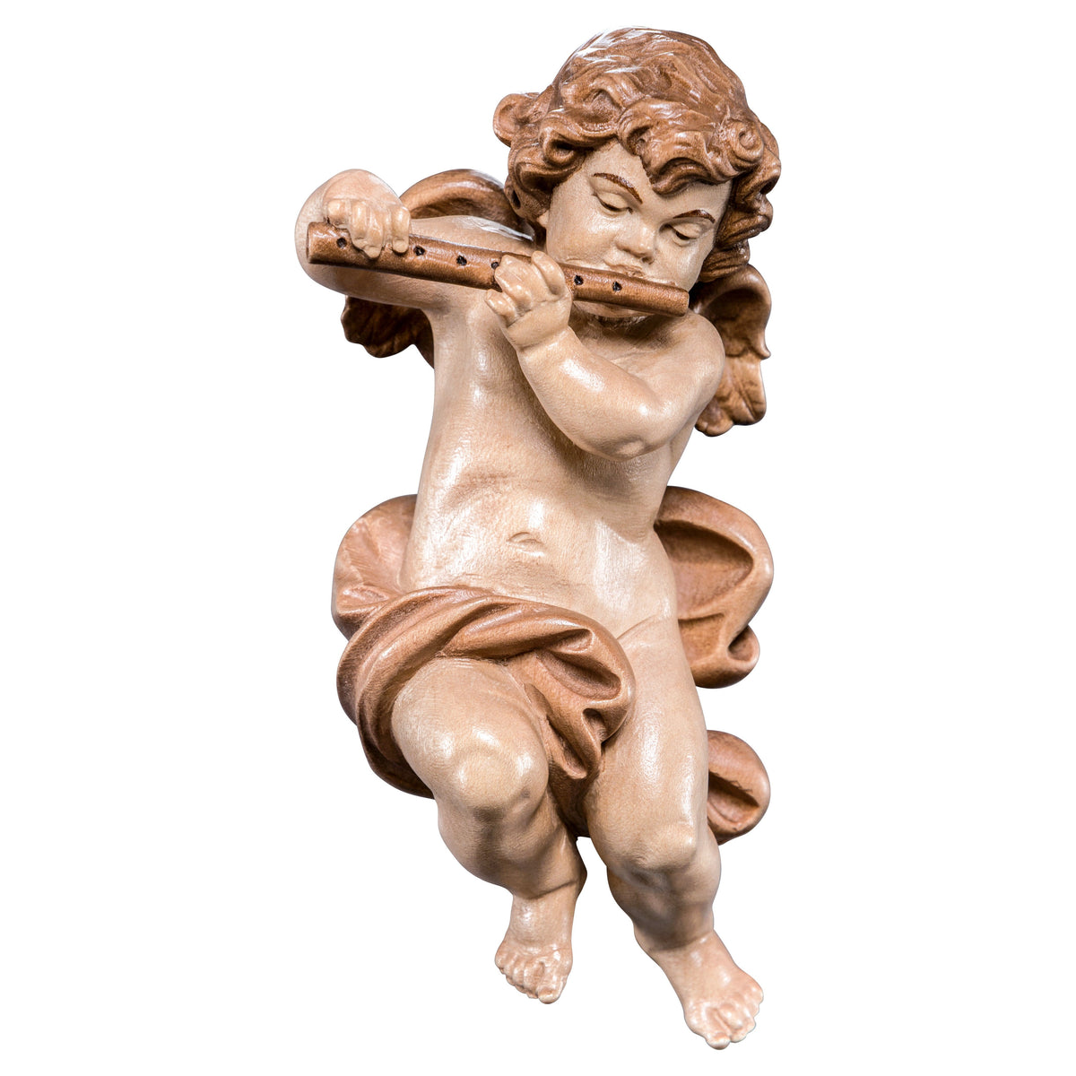 Wooden statue of Cherub with flute