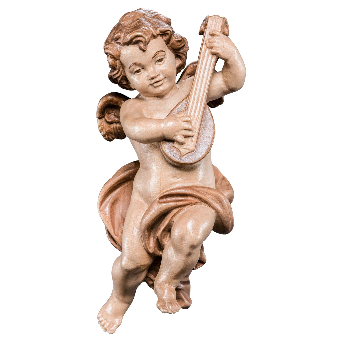 Wooden statue of Cherub with mandolin