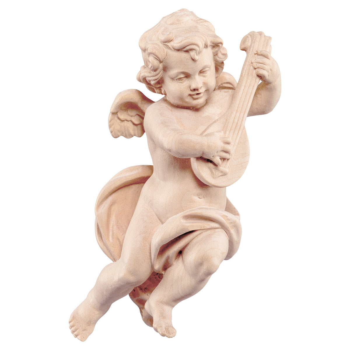 Wooden statue of Cherub with mandolin