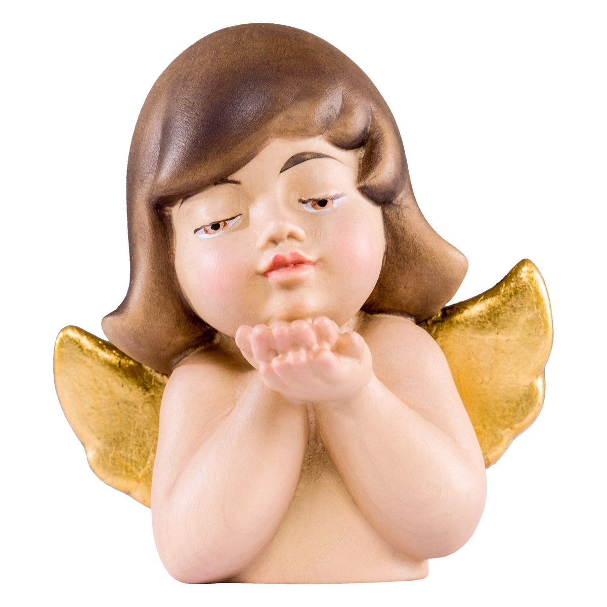 Wooden statue of Deco angel kiss blowing