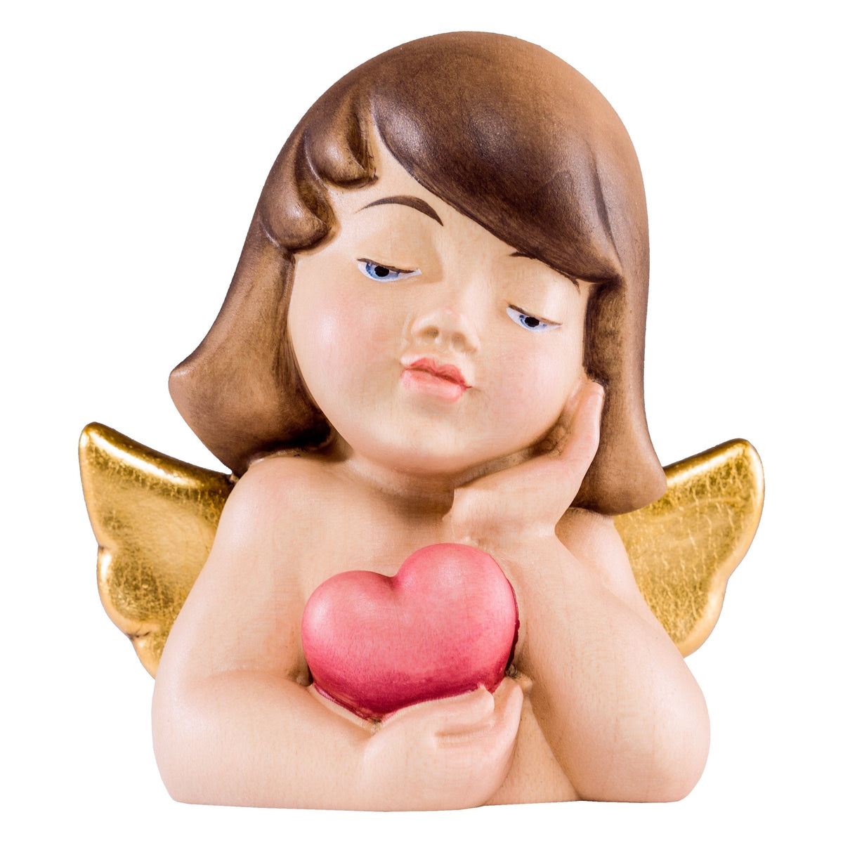 Wooden statue of Deco angel with heart