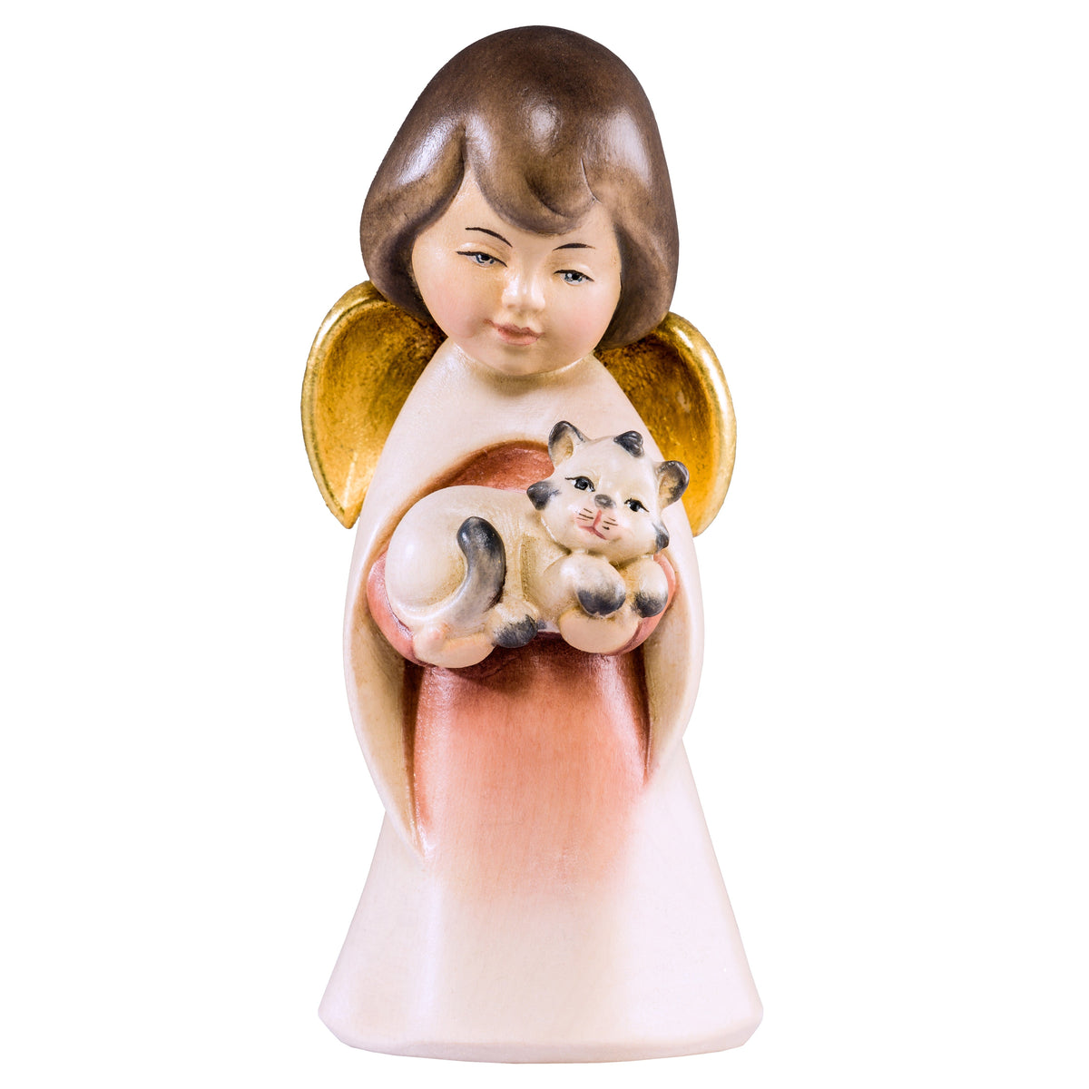 Wooden statue of Dream angel with cat