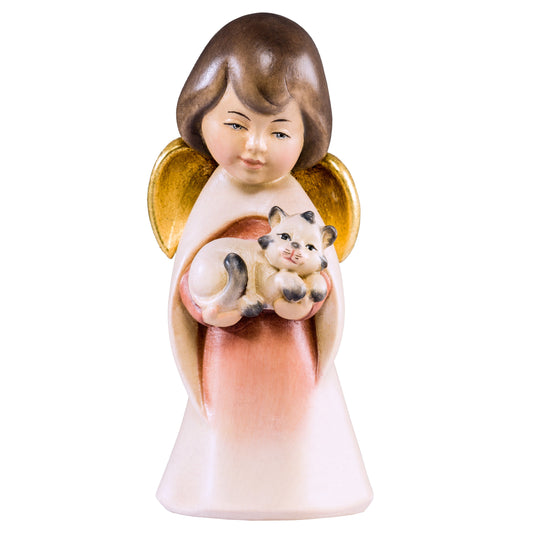Wooden statue of Dream angel with cat