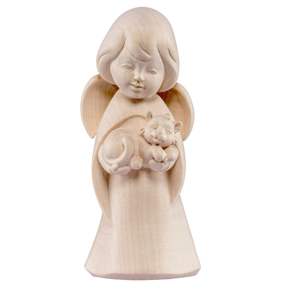 Wooden statue of Dream angel with cat
