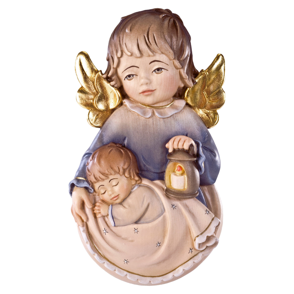 Wooden statue of Guardian angel to hang with boy