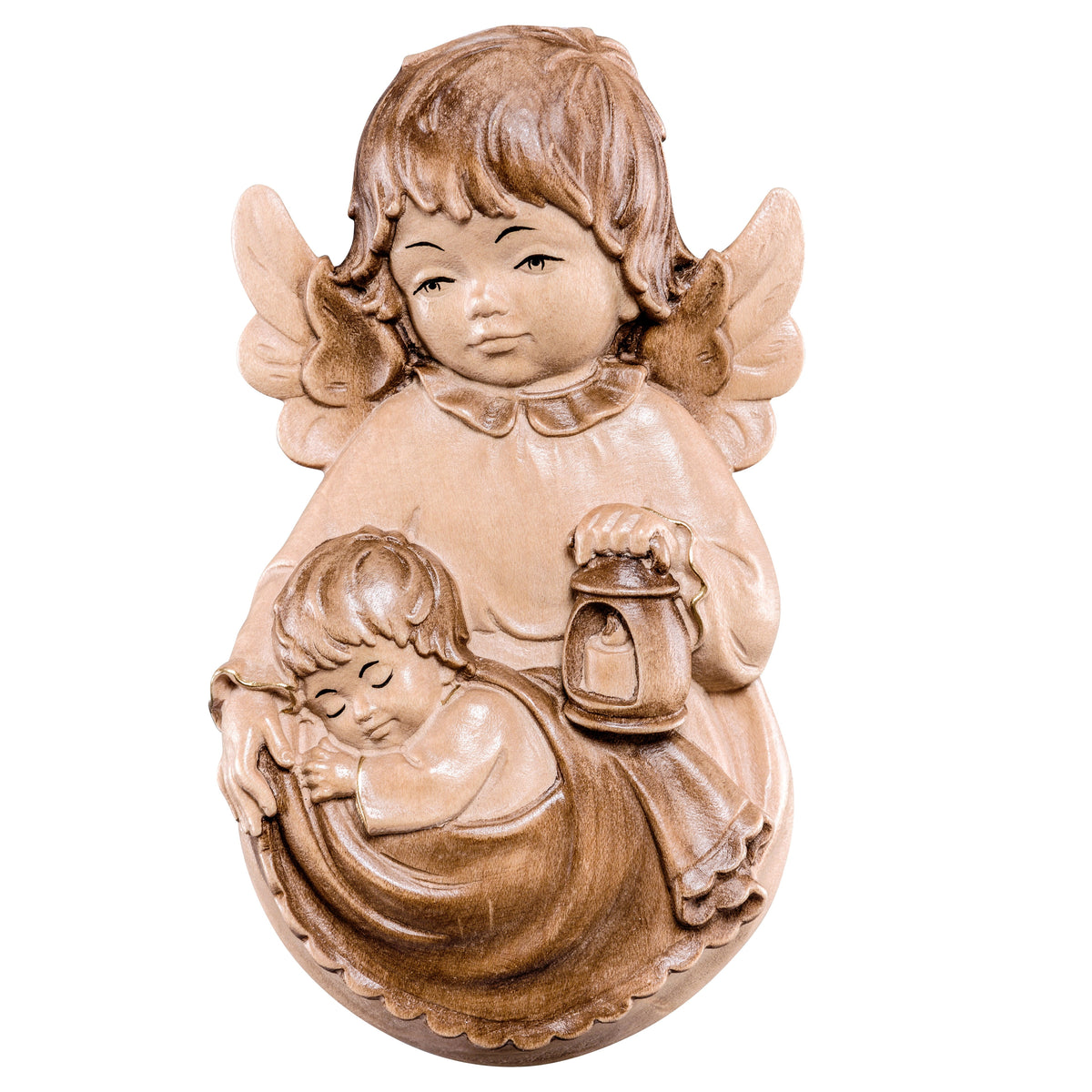 Wooden statue of Guardian angel to hang with boy