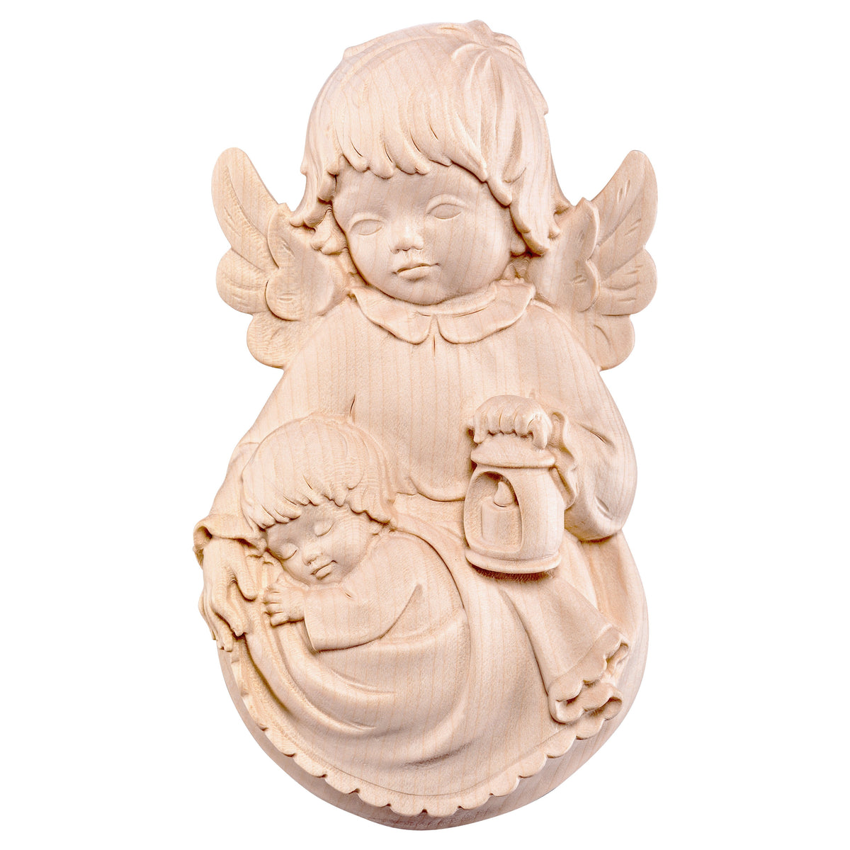 Wooden statue of Guardian angel to hang with boy
