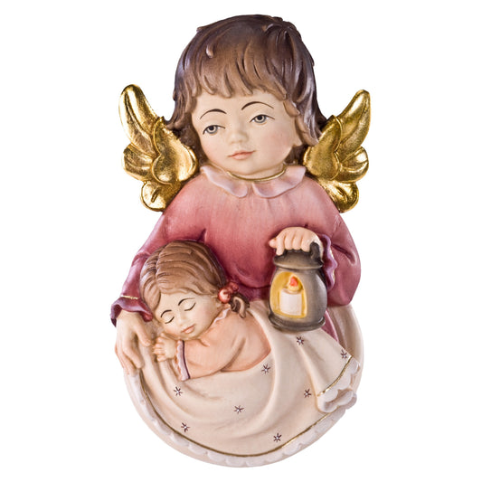 Wooden statue of Guardian angel to hang with girl