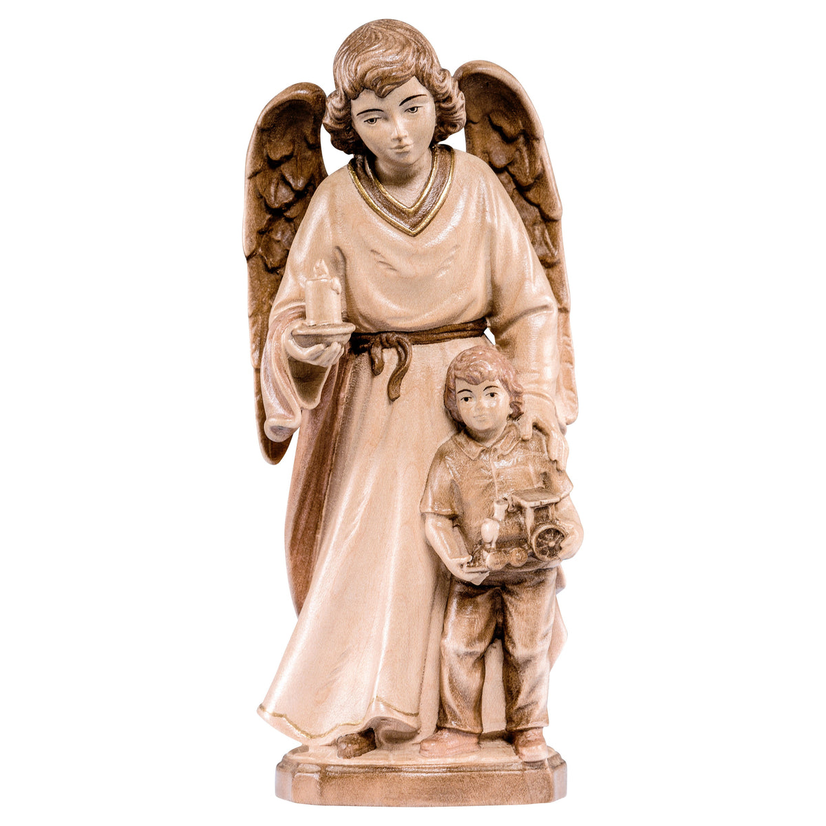 Wooden statue of Guardian angel with boy