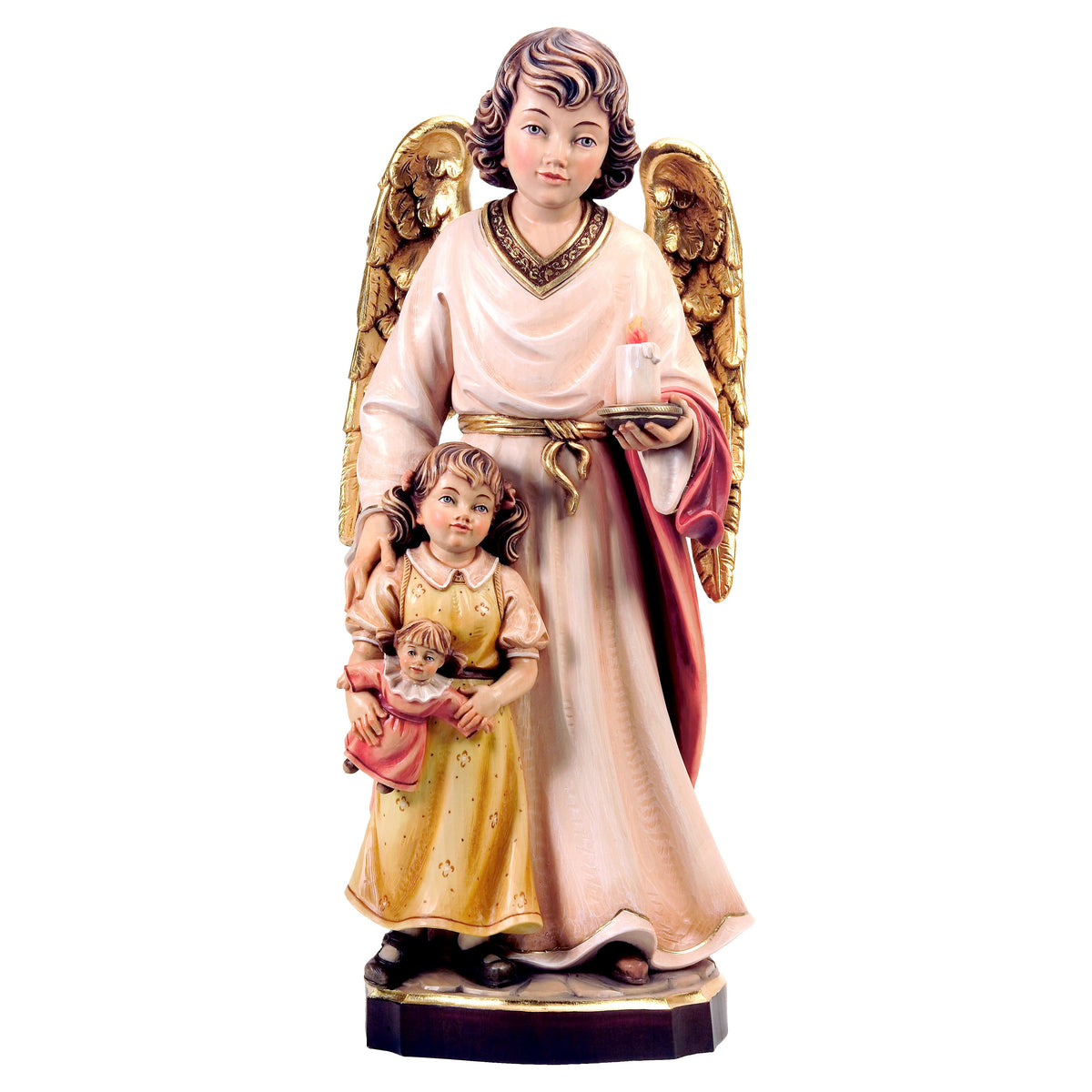 Wooden statue of Guardian angel with girl