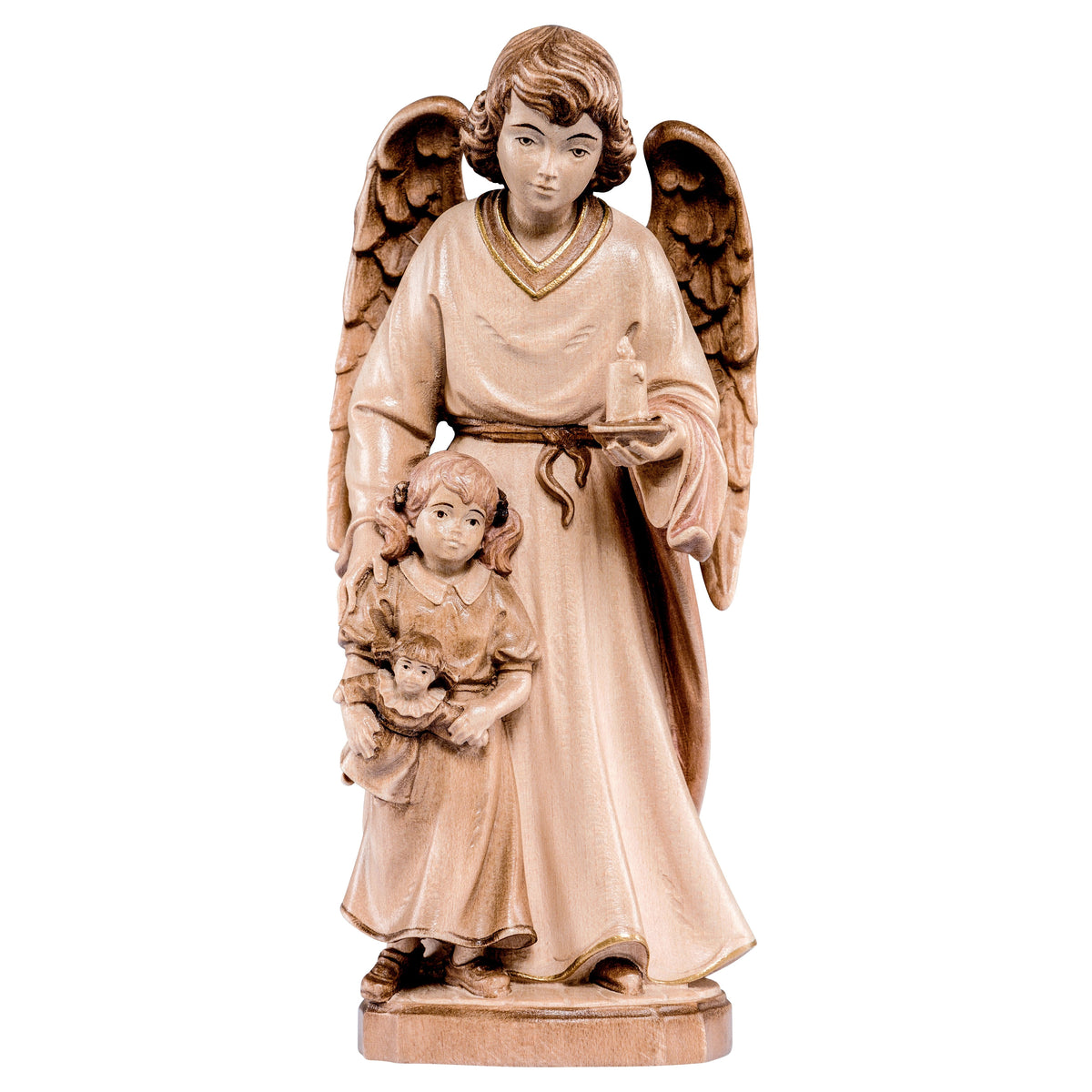 Wooden statue of Guardian angel with girl