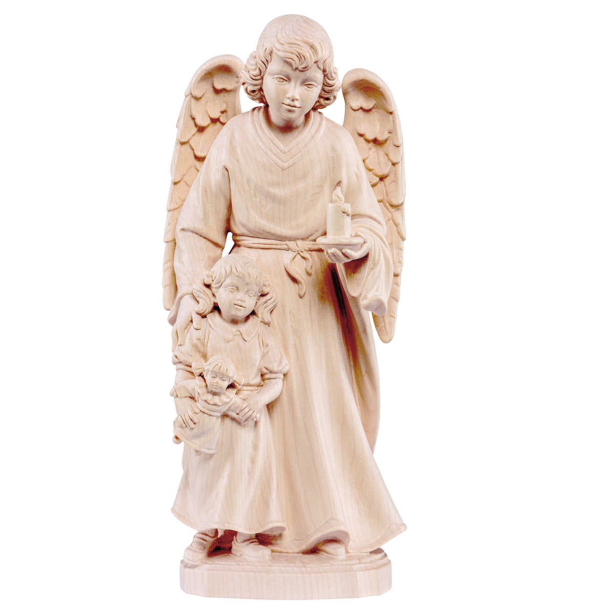 Wooden statue of Guardian angel with girl