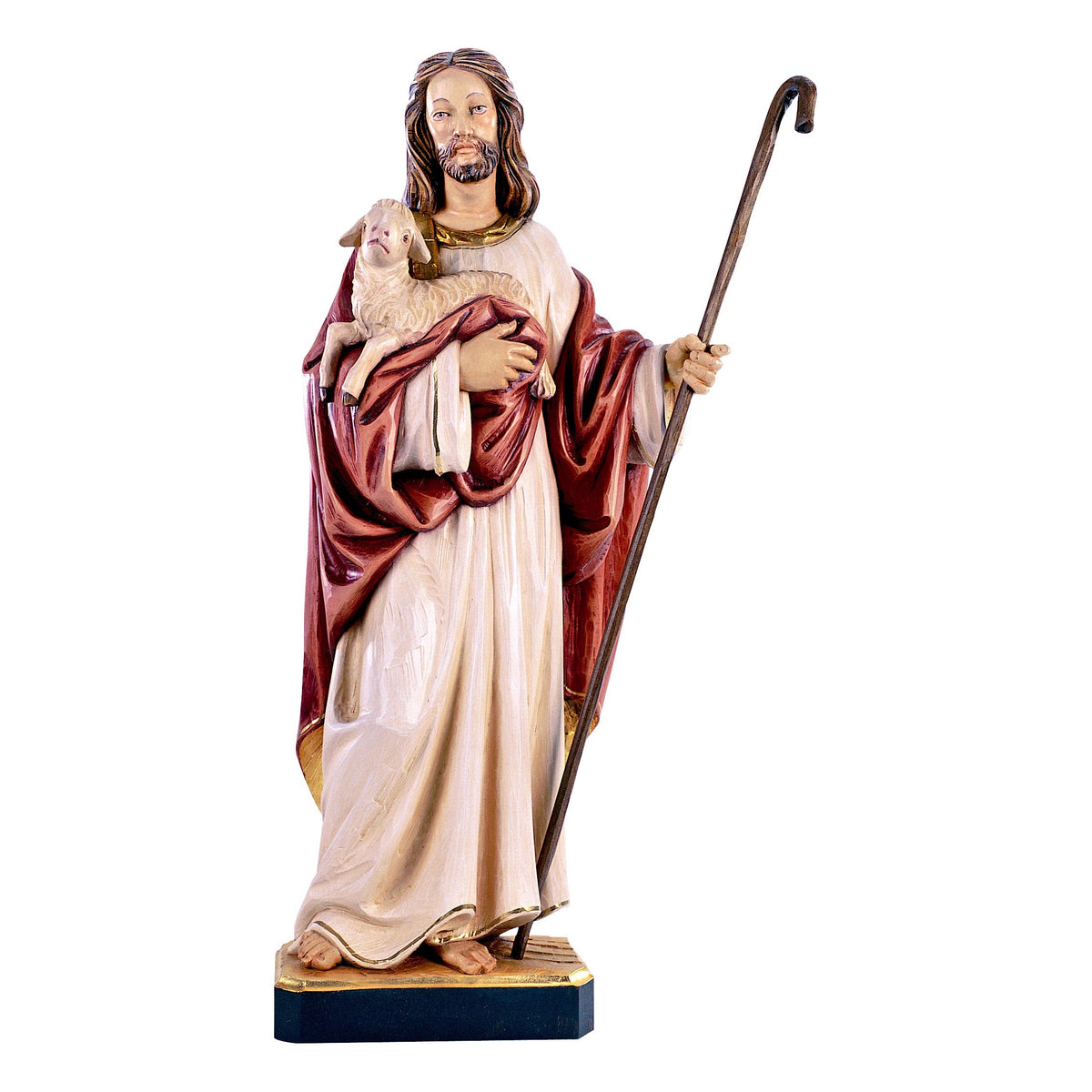 Wooden statue of Jesus shepherd without sheep
