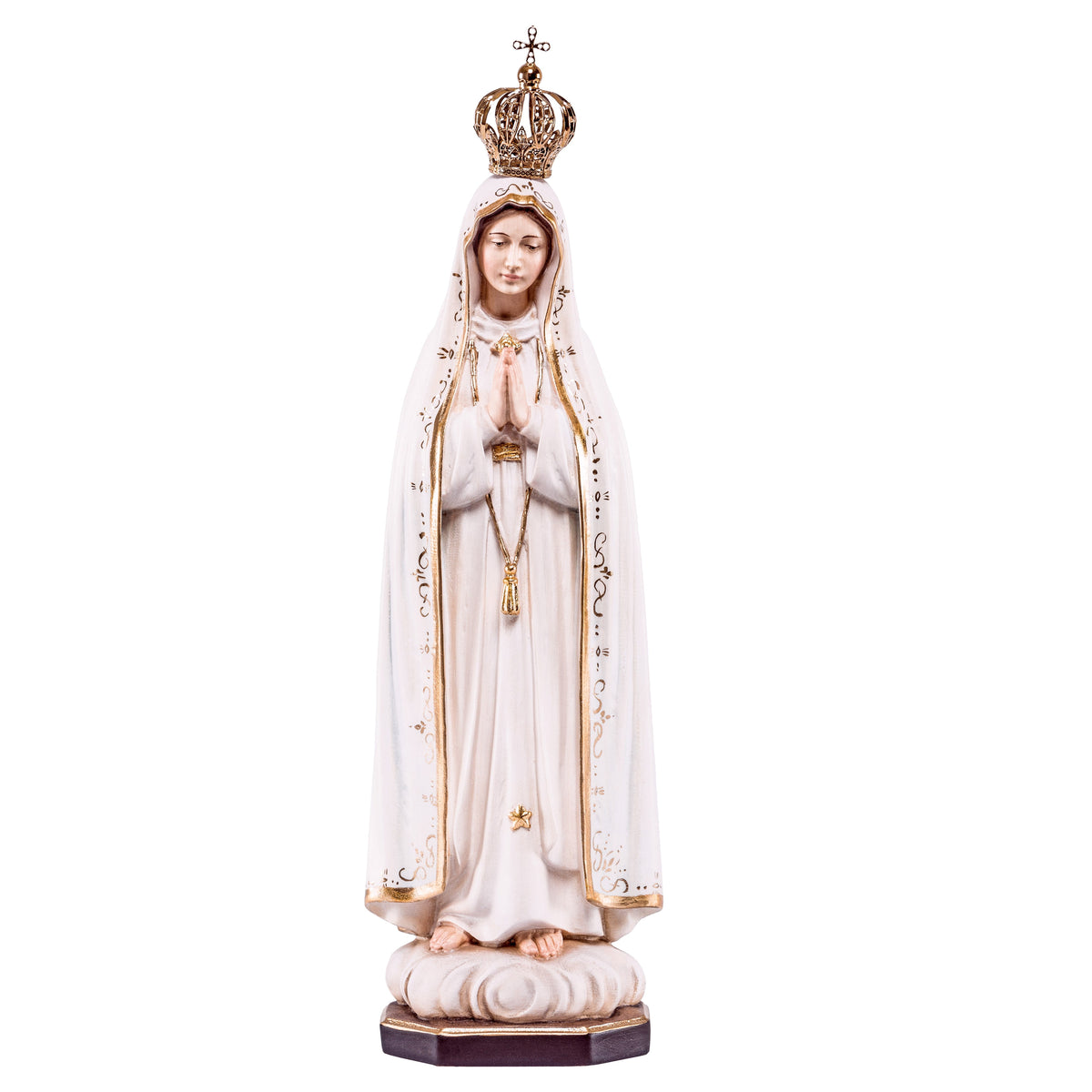 Wooden statue of Madonna Fátima with crown