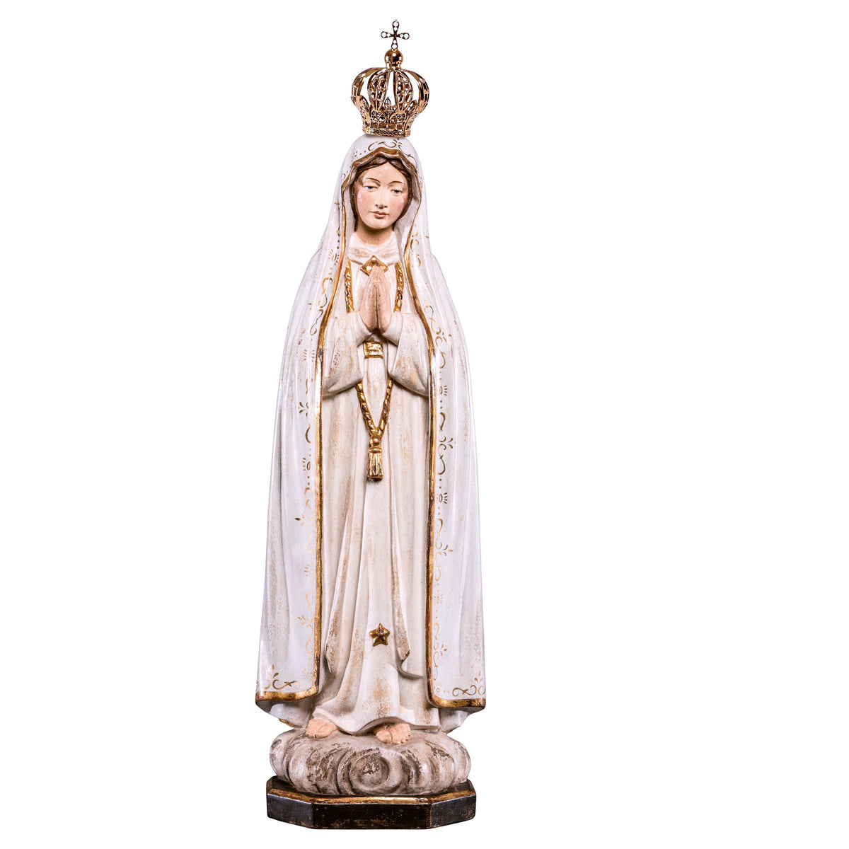 Wooden statue of Madonna Fátima with crown