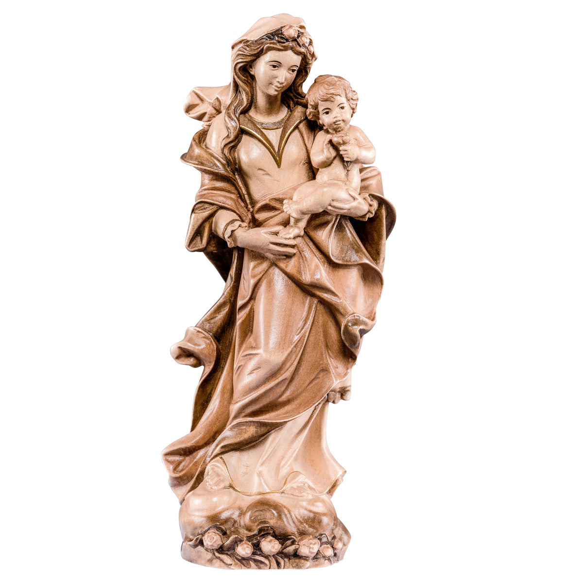 Wooden statue of Madonna of roses