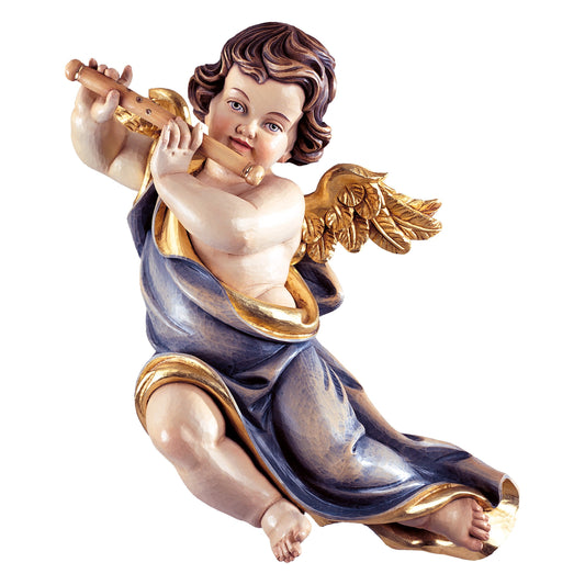 Wooden statue of Marian cherub with flute