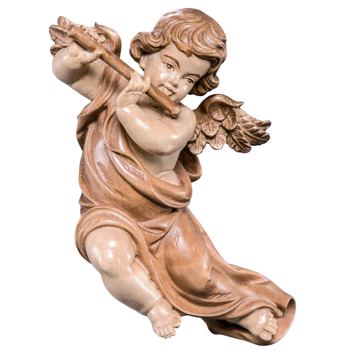 Wooden statue of Marian cherub with flute