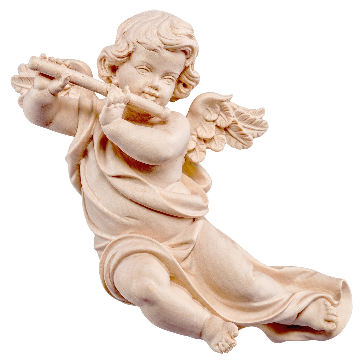 Wooden statue of Marian cherub with flute