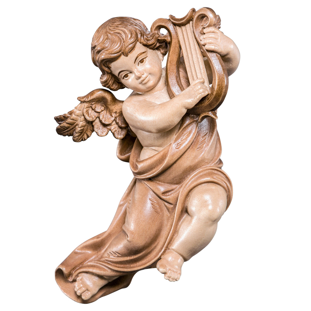 Wooden statue of Marian cherub with lyre