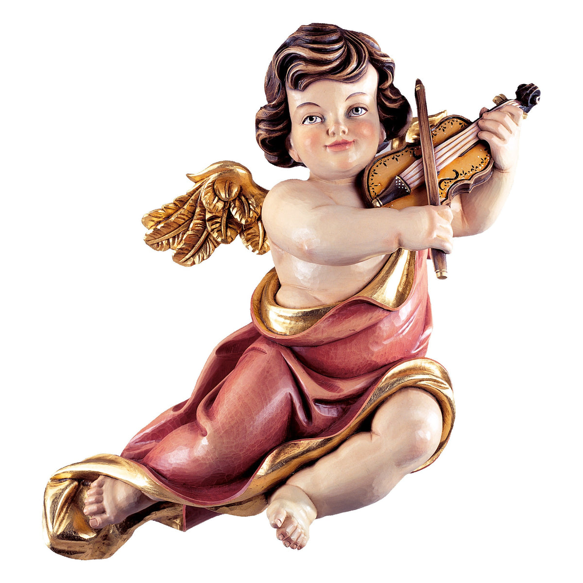 Wooden statue of Marian cherub with violin