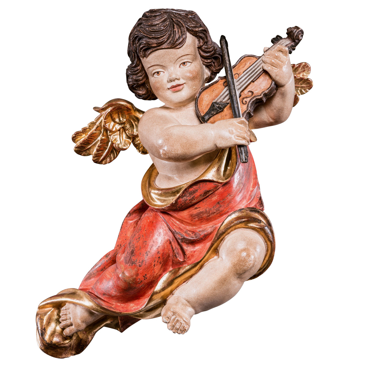 Wooden statue of Marian cherub with violin