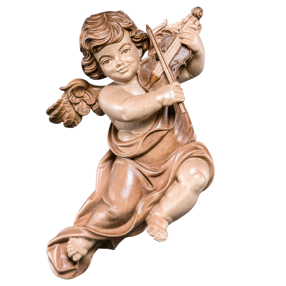 Wooden statue of Marian cherub with violin