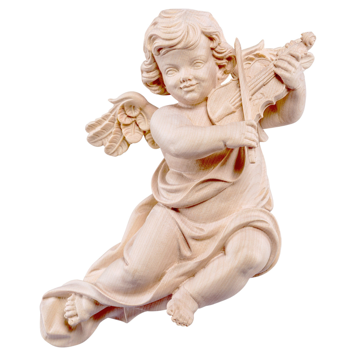 Wooden statue of Marian cherub with violin