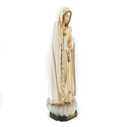 Wooden Statue of Our Lady of Fatima with Gold-decorated White Dress