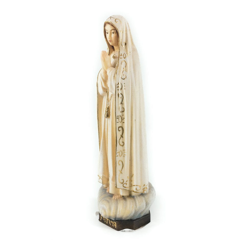 Wooden Statue of Our Lady of Fatima with Gold-decorated White Dress