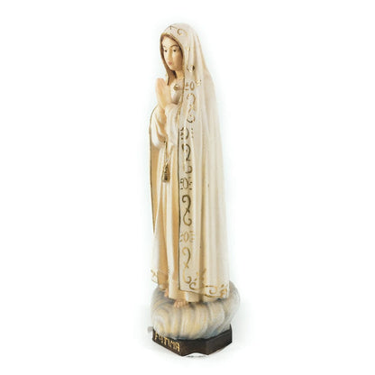 Wooden Statue of Our Lady of Fatima with Gold-decorated White Dress