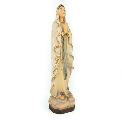 Wooden Statue of Our Lady of Lourdes with Red Roses