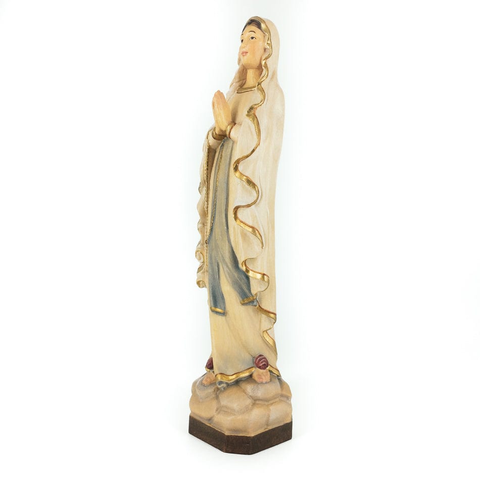 Wooden Statue of Our Lady of Lourdes with Red Roses