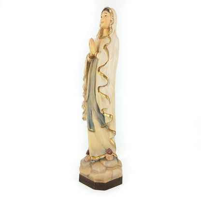 Wooden Statue of Our Lady of Lourdes with Red Roses
