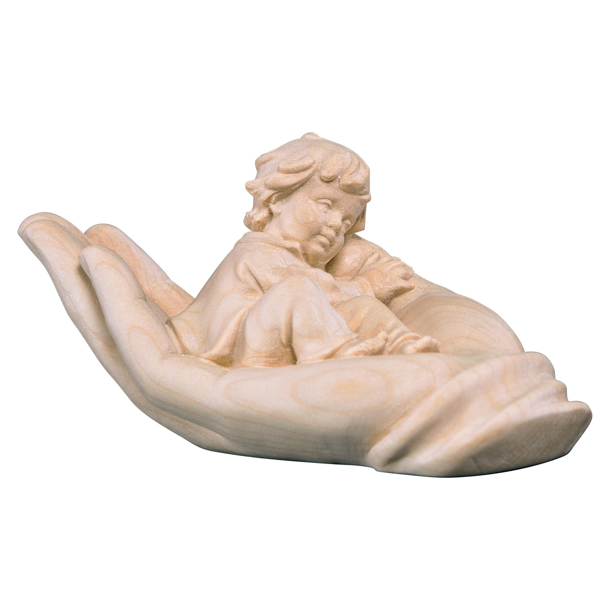 Wooden statue of Protecting hand lying with boy