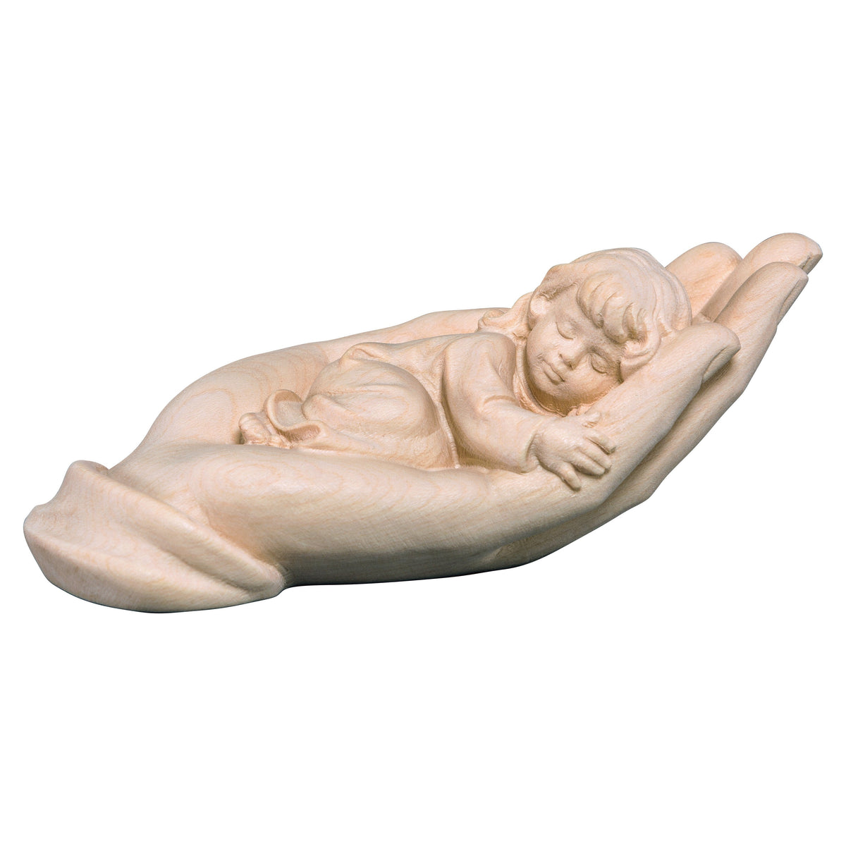 Wooden statue of Protecting hand lying with girl