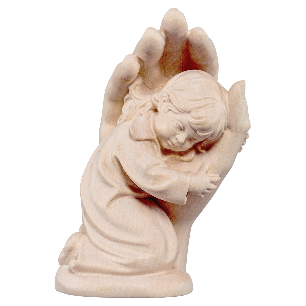 Wooden statue of Protecting hand standing with girl
