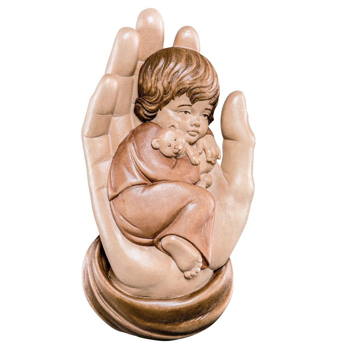 Wooden statue of Protecting hand with boy to hang